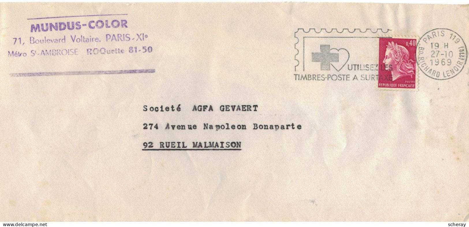 YT 1536B PARIS 119 27/10/1969 FAG UTILISEZ LES TIMBRES POSTE A SURTAXE ( Lot 312 ) - Posttarife