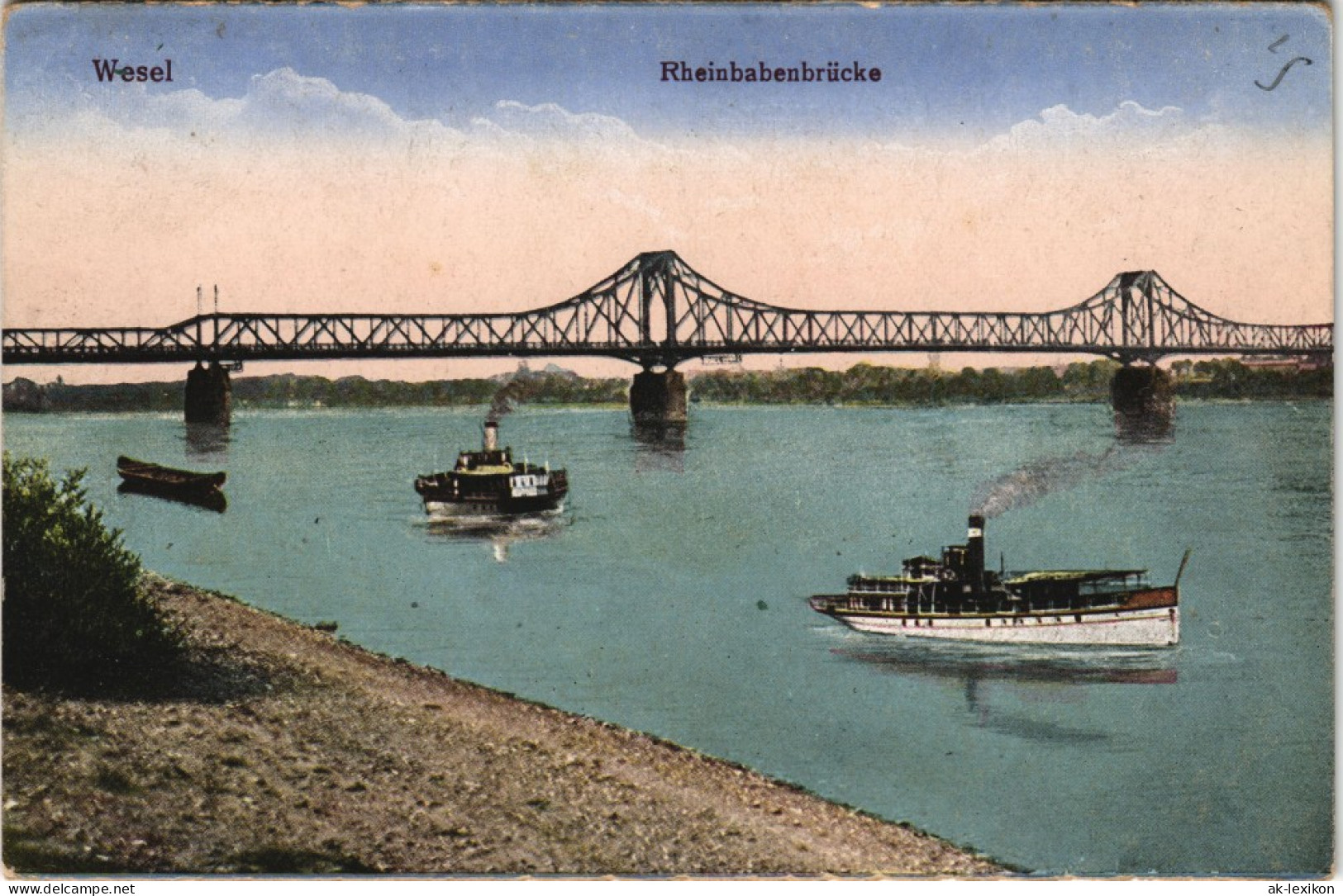 Ansichtskarte Wesel Rheinbabenbrücke - Dampfer 1922 - Wesel