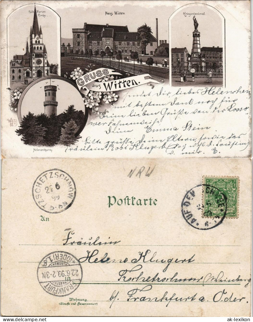 Ansichtskarte Litho AK Witten (Ruhr) Haus Witten, Kriegerdenkmal 1899 - Witten