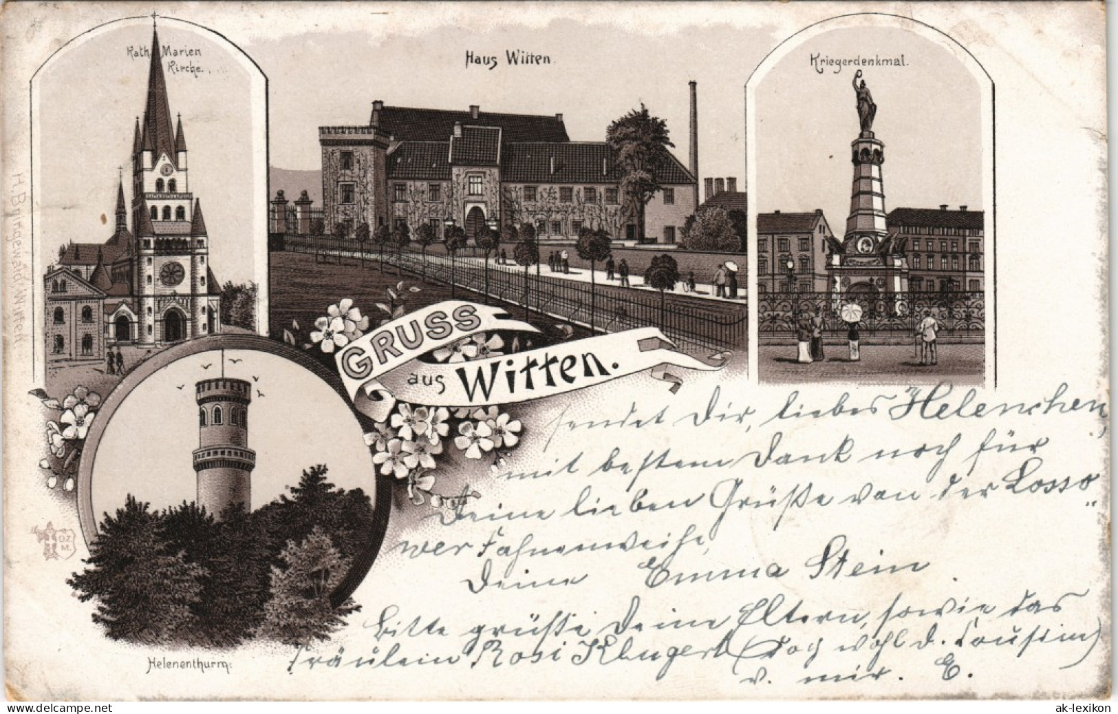 Ansichtskarte Litho AK Witten (Ruhr) Haus Witten, Kriegerdenkmal 1899 - Witten