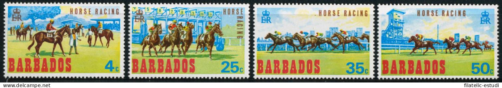 DEP6  Barbados 289/92 Fauna Carrera De Caballos MNH - Barbados (1966-...)