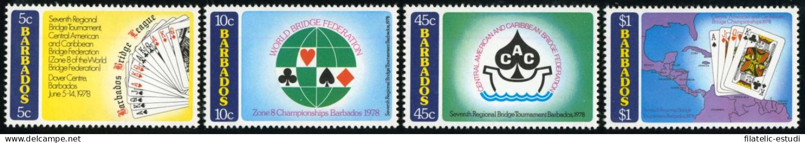 DEP4  Barbados  Nº 452/55  1978 Cartas Naipes   MNH - Barbades (1966-...)