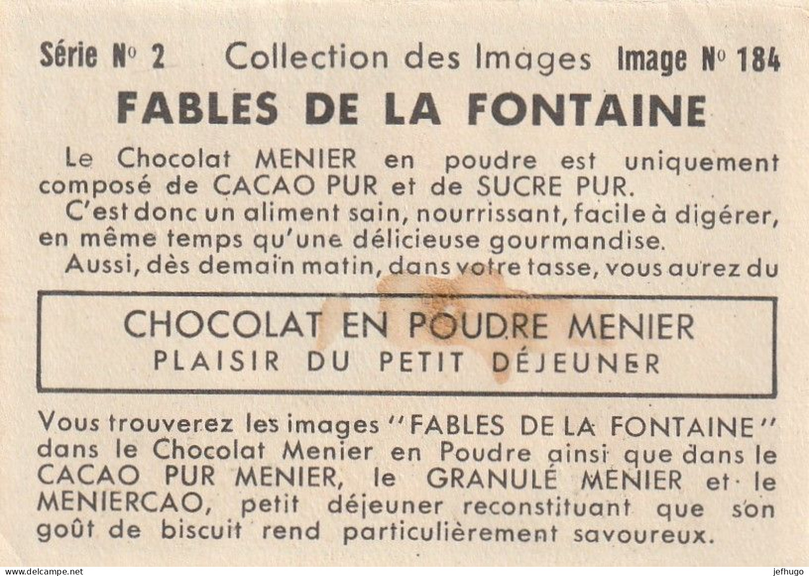 57- LOT DE 6 IMAGES CHOCOLAT MENIER SERIE N°2 . IMAGE 184 . 159 . 190. 123 . ET N° 49 ET N° 50 . SCAN - Menier