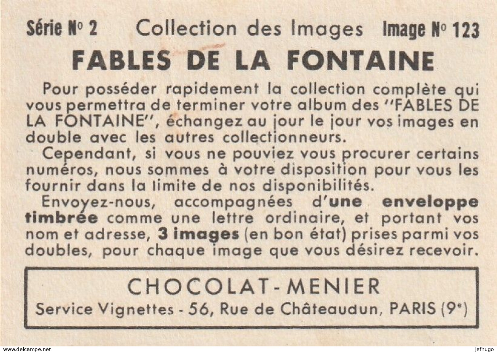 57- LOT DE 6 IMAGES CHOCOLAT MENIER SERIE N°2 . IMAGE 184 . 159 . 190. 123 . ET N° 49 ET N° 50 . SCAN