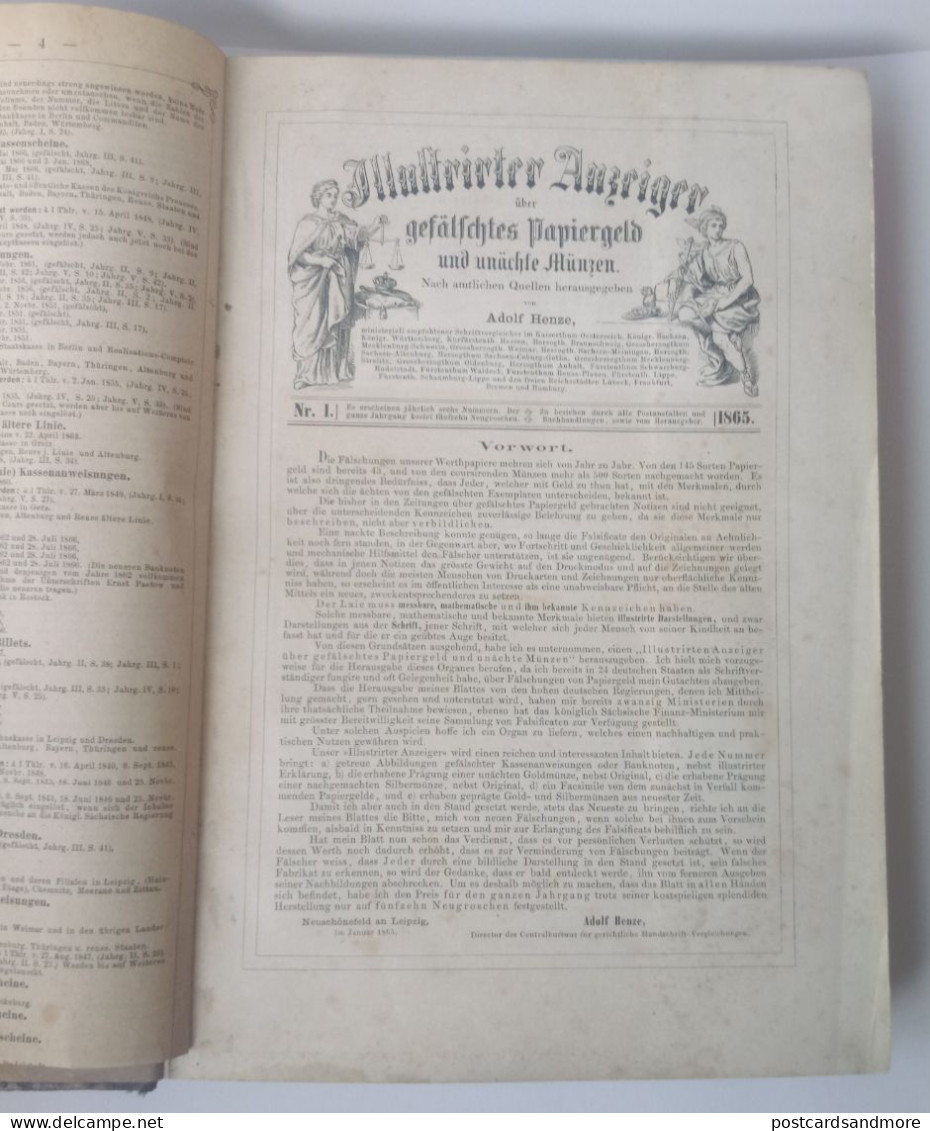 Illustrirter Anzeiger über Gefälschtes Papiergeld Und Unächte Münzen 1865-1869 Adolf Henze Leipzig - Libri Vecchi E Da Collezione