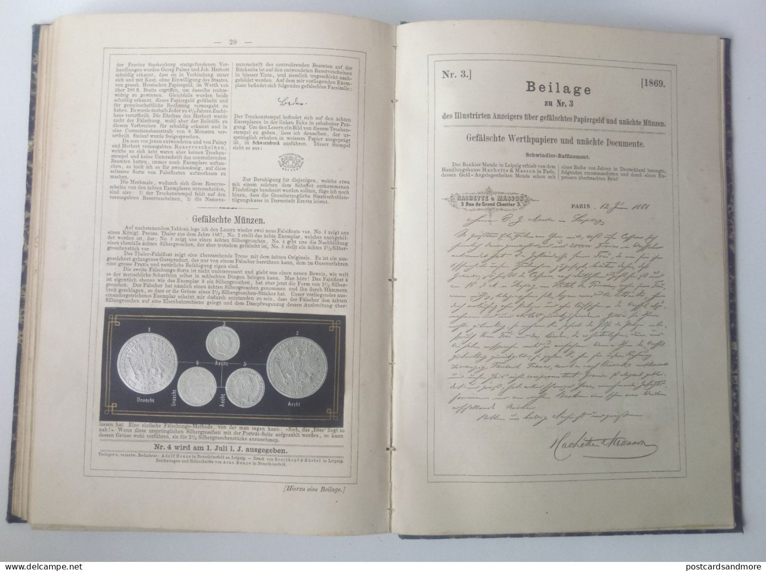 Illustrirter Anzeiger über gefälschtes Papiergeld und unächte Münzen 1865-1869 Adolf Henze Leipzig