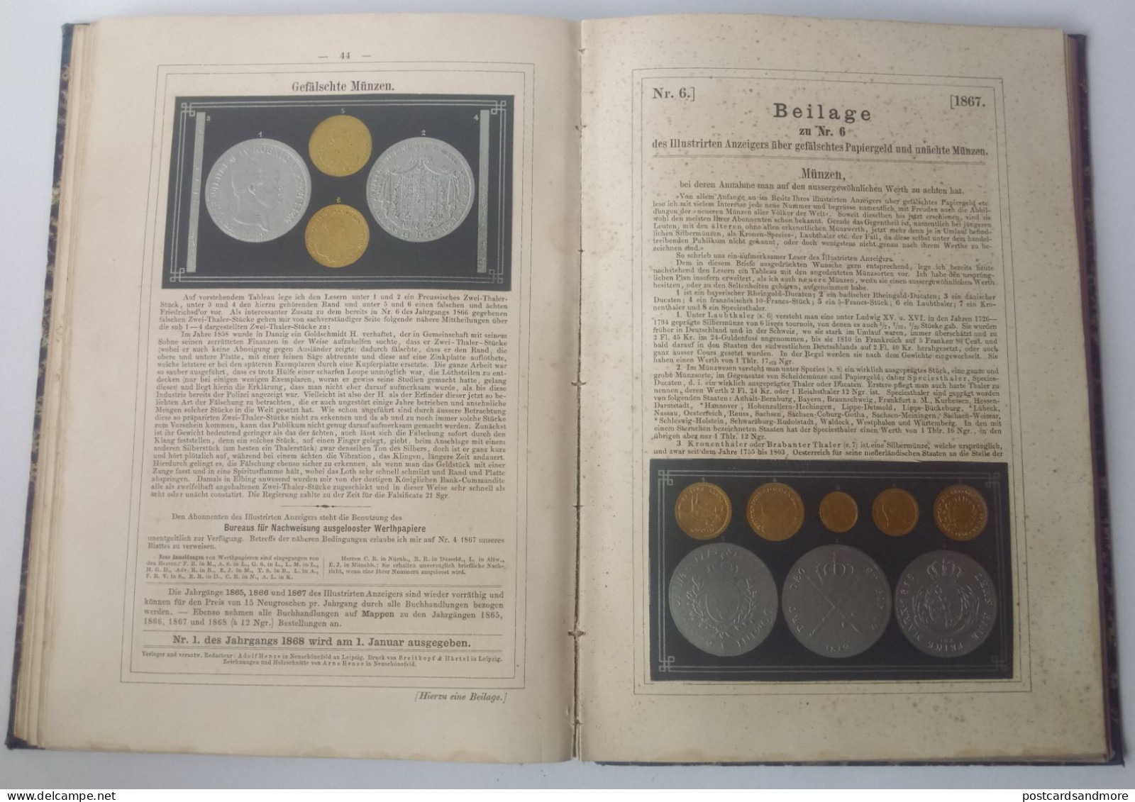 Illustrirter Anzeiger über gefälschtes Papiergeld und unächte Münzen 1865-1869 Adolf Henze Leipzig