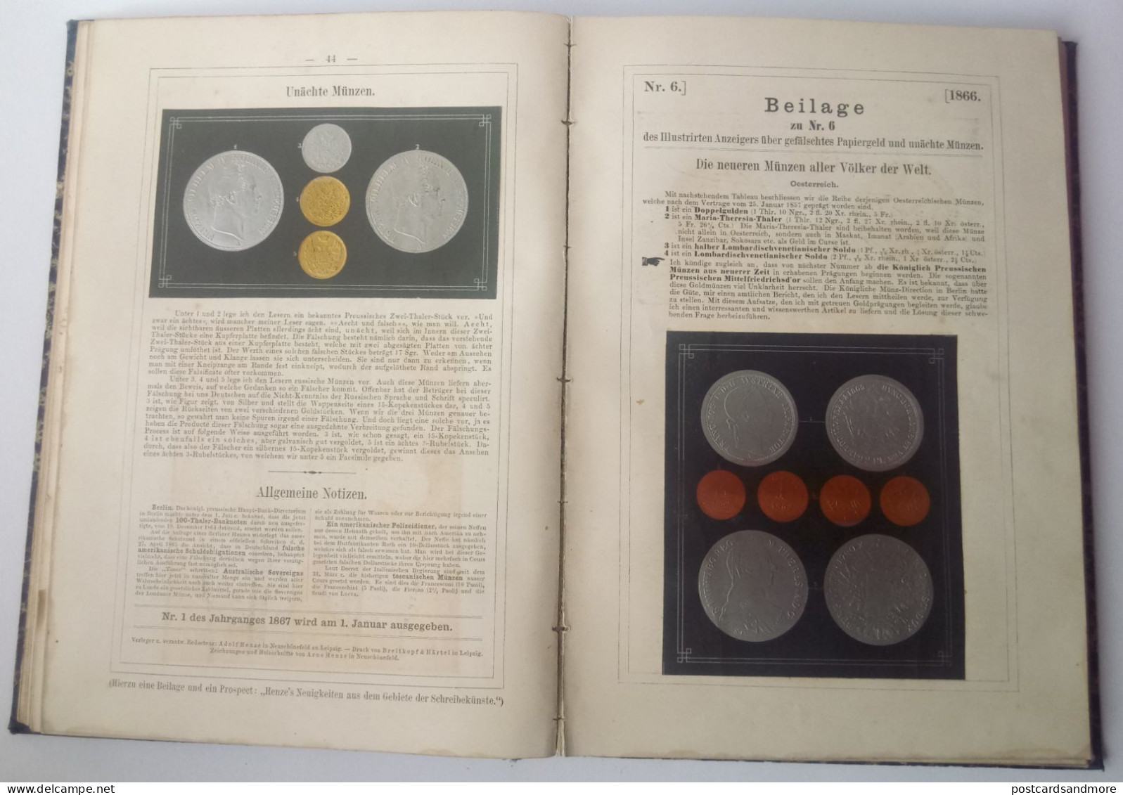 Illustrirter Anzeiger über gefälschtes Papiergeld und unächte Münzen 1865-1869 Adolf Henze Leipzig