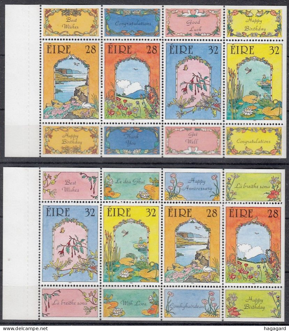 .H923. Ireland 1992. Greetings. Sheetlets From Booklet Folded In Perforation. Michel Hbl 31-32. MNH(**) - Blocks & Sheetlets