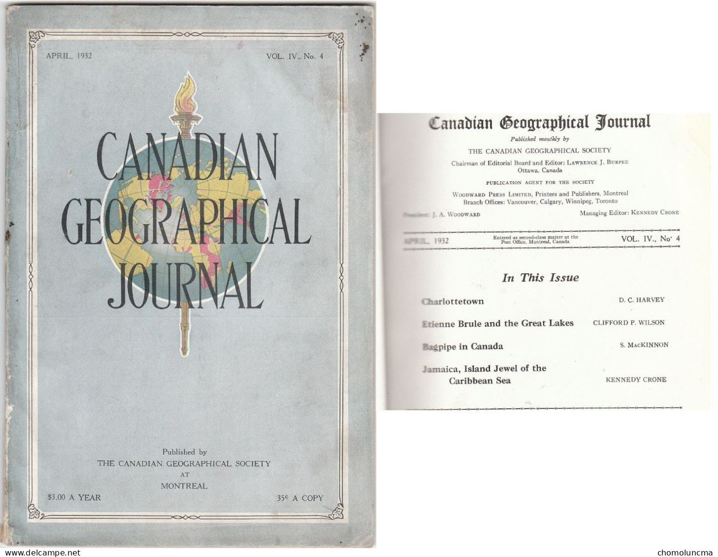 Canadian Geographical 1932 Charlottetown Etienne Brule Great Lakes Bagpipe Jamaica Add Mc Laughlin Buick Zeiss Chrysler - Geography