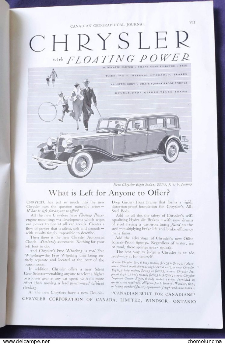 Canadian Geographical 1932 Charlottetown Etienne Brule Great Lakes Bagpipe Jamaica Add Mc Laughlin Buick Zeiss Chrysler - Géographie