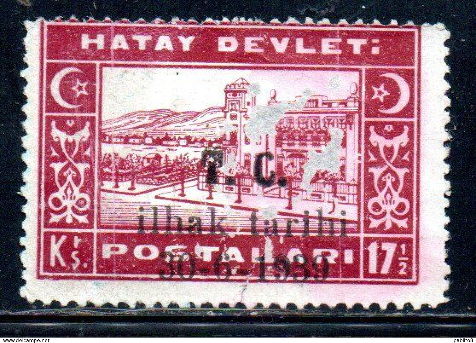 HATAY 1939 OVERPRINTED DATE 30 6 1939 ANNEXATION TO THE TURKEY TURKISH REPUBLIC 17 1/2ku MLH - 1934-39 Sandjak D'Alexandrette & Hatay