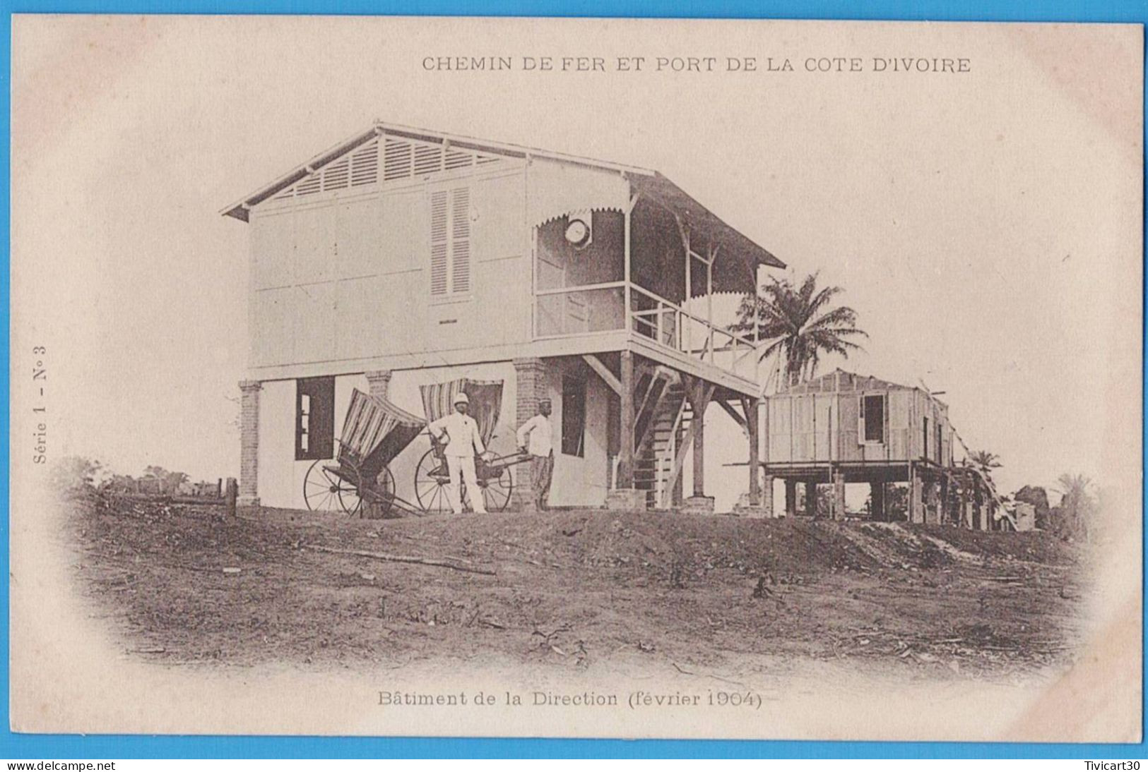 CPA DOS NON DIVISE - CHEMIN DE FER ET PORT COTE-D'IVOIRE - BATIMENT DE LA DIRECTION (FEVRIER 1904) - Côte-d'Ivoire
