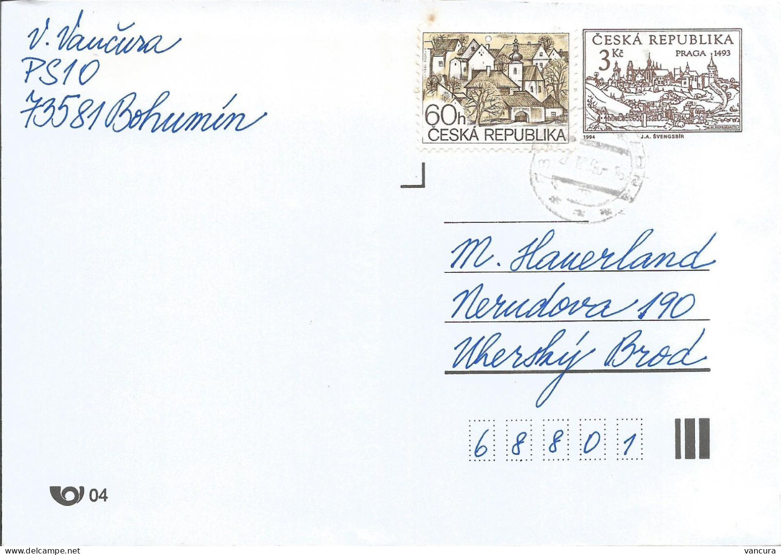 COB 1 A Czech Republic  Prague Of Wolgemuth 1994 Used In Bohumin/Oderberg - Briefe