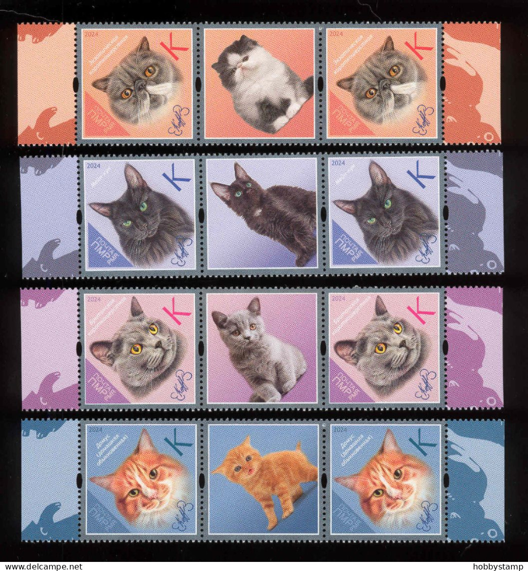 Label Transnistria 2024  Cat Breeds Cats 2x 4v**MNH + 4 Labels - Fantasie Vignetten