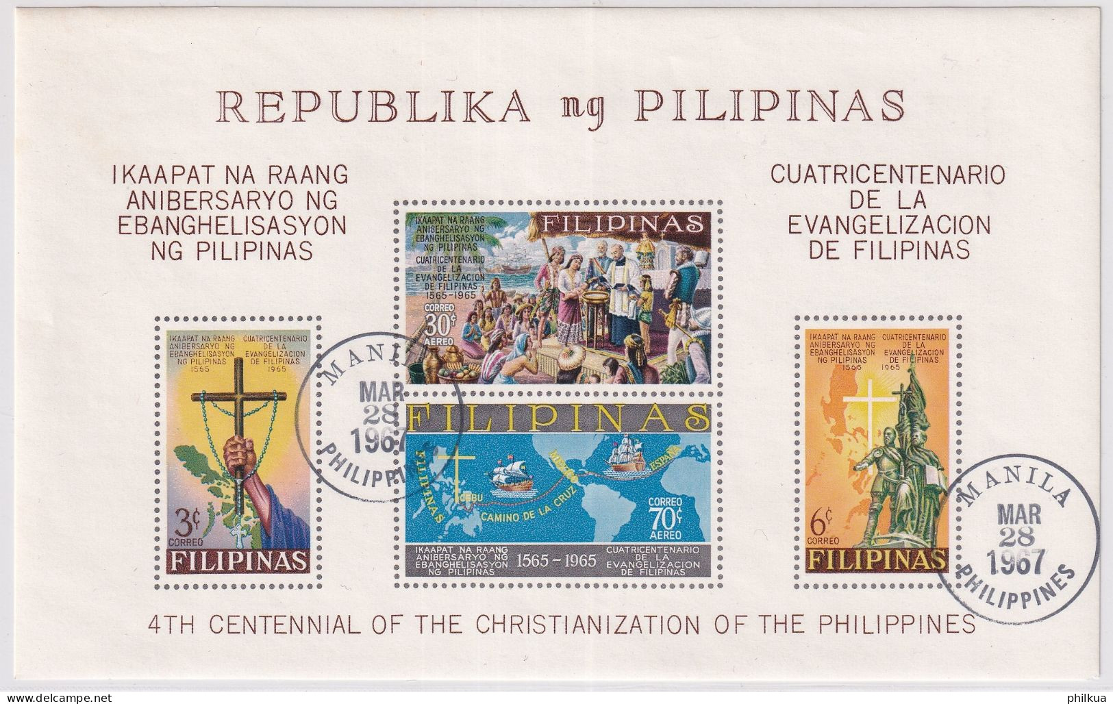 MiNr. Block 7 (783 - 786) Philippinen 1965, 4. Okt. 400 Jahre Christentum Auf Den Philippinen - Gestempelt Manila - Philippines