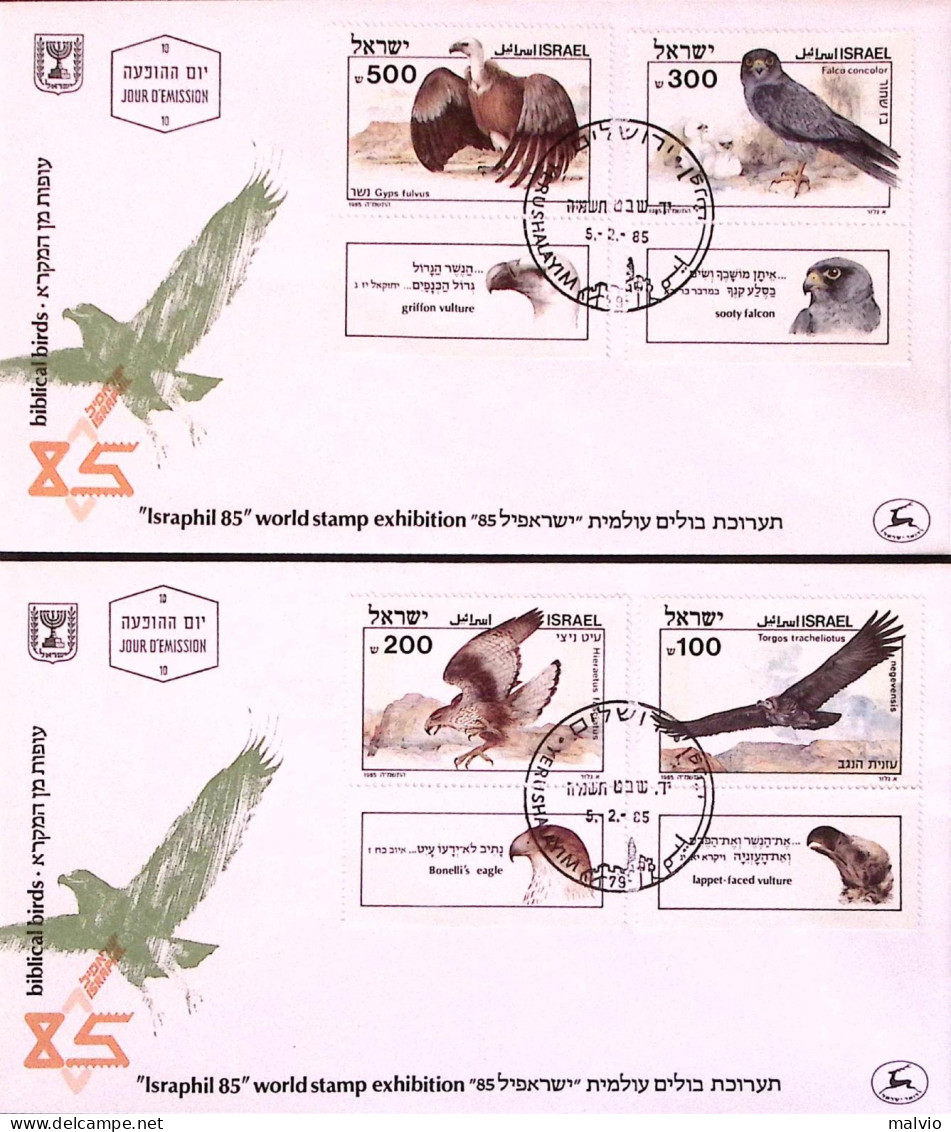 1985-Israele Uccelli Biblici Serie Completa Con Bandella (25/8+BF 28) Tre Fdc - FDC