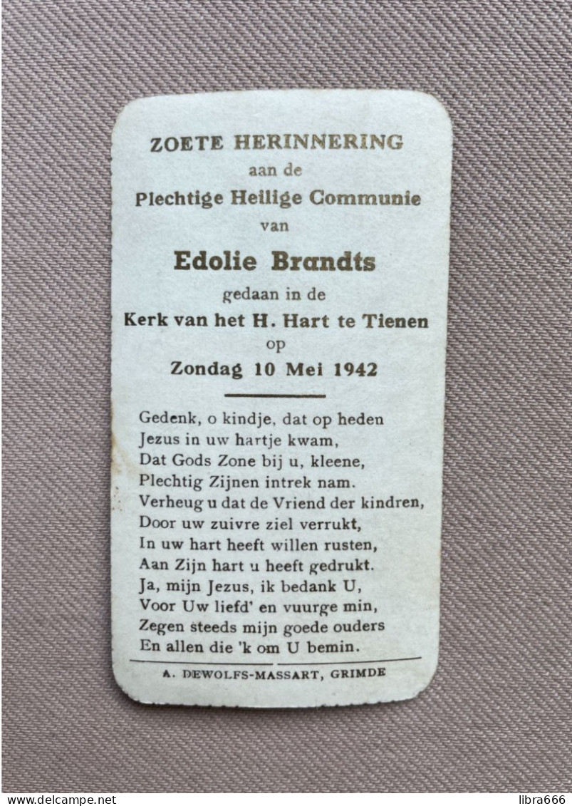 Communie - BRANDTS Elodie - 1942 - H. Hart - TIENEN - Comunión Y Confirmación