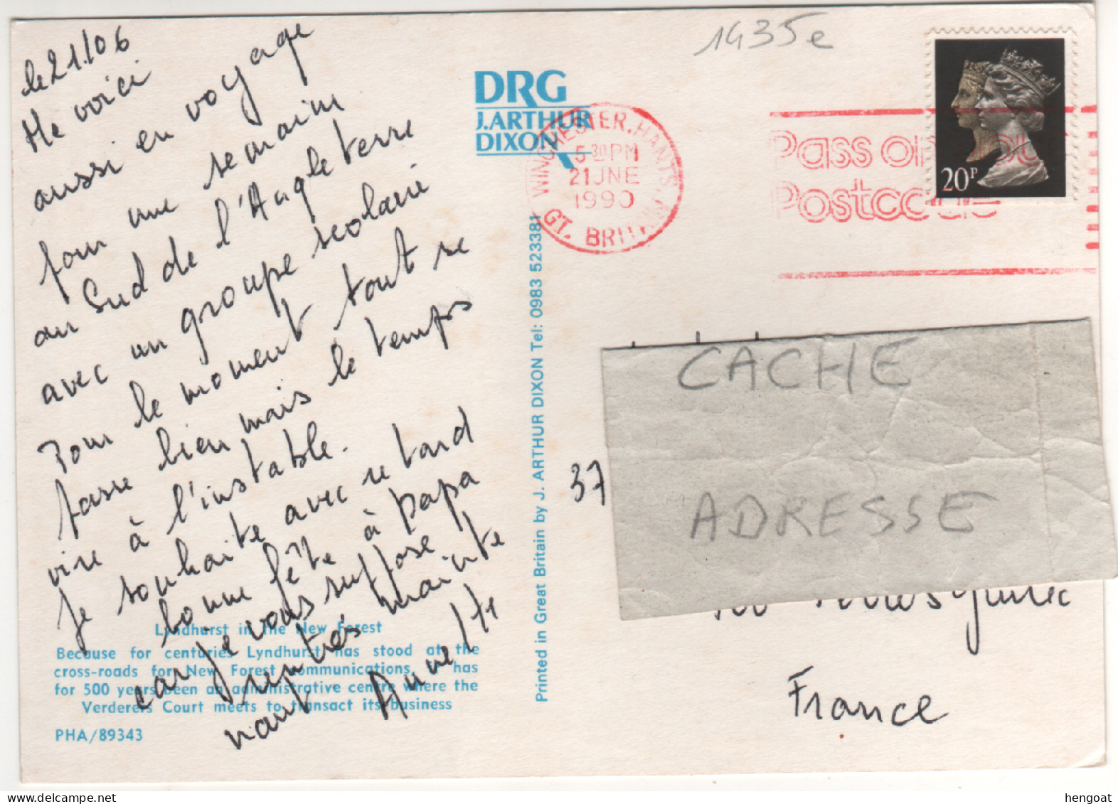 Timbre , Stamp Yvert 1435 E Sur Cp , Carte , Postcard Du 21/06/90 , Oblitération Rouge - Lettres & Documents