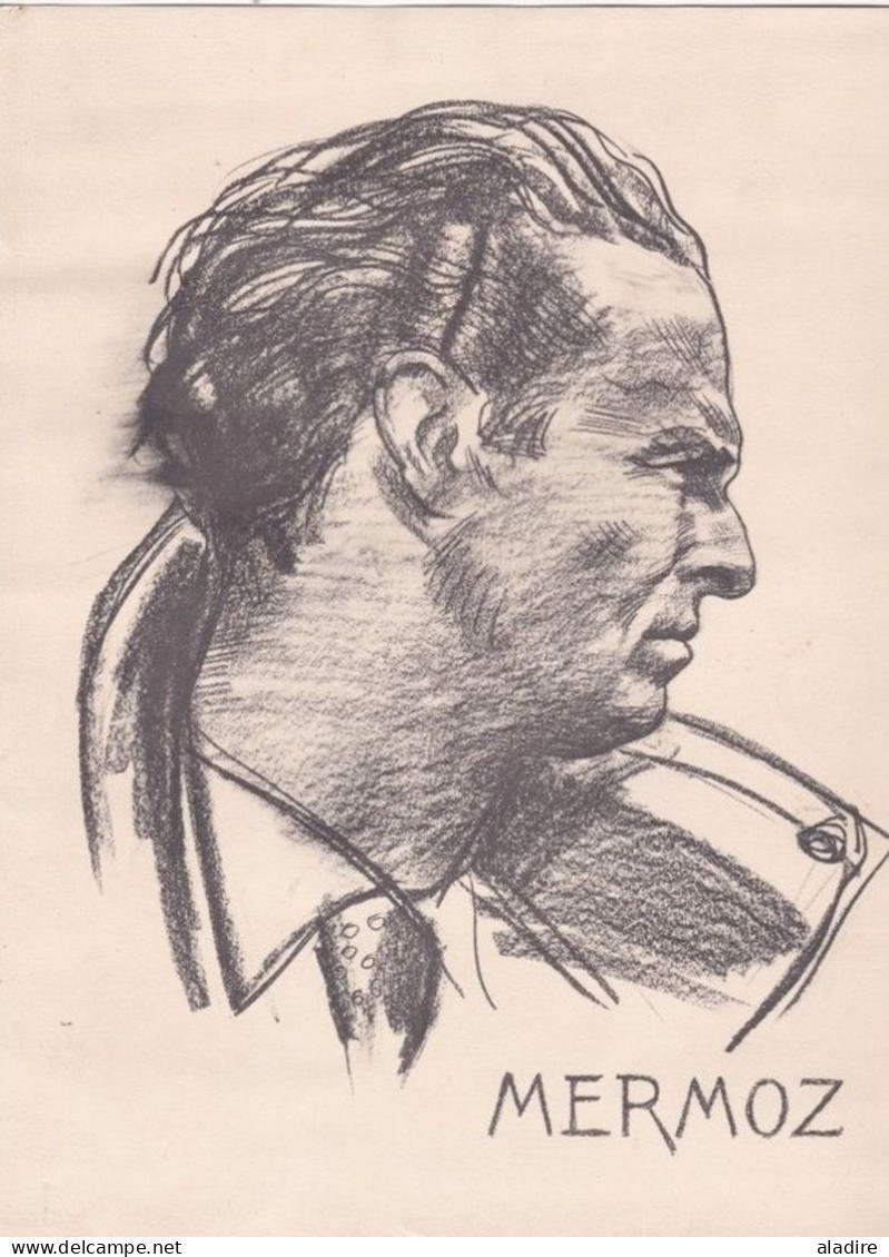 Portrait De JEAN MERMOZ (pionnier Aviation) Fusain Sur Papier Cartonné - Rosette Chatriot - 30, 5 X 20, 5 Cm - 1940 - Drawings