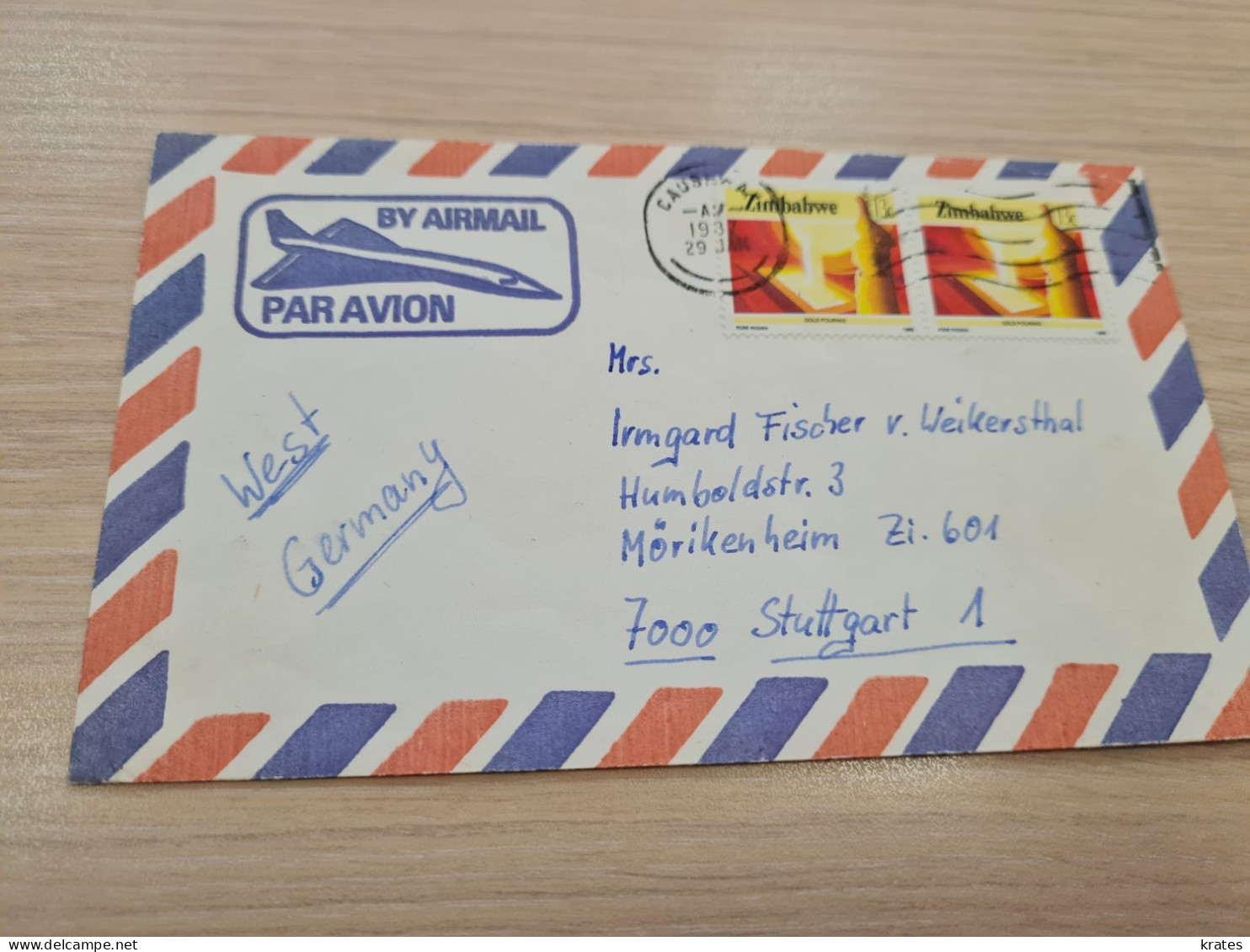 Old Letter - Zimbabwe, Air Mail - Zimbabwe (1980-...)