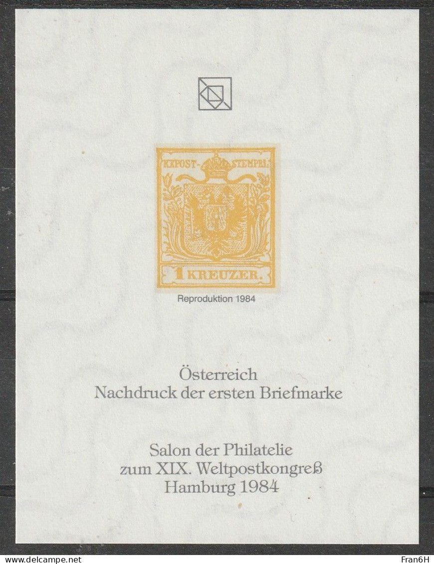 U.P.U. - Congrés Hambourg 1984 - Repro. 1er Timbre D'Autriche - Neuf - Hamburg 84 - Salon UPU - Osterreich Briefmarke - U.P.U.