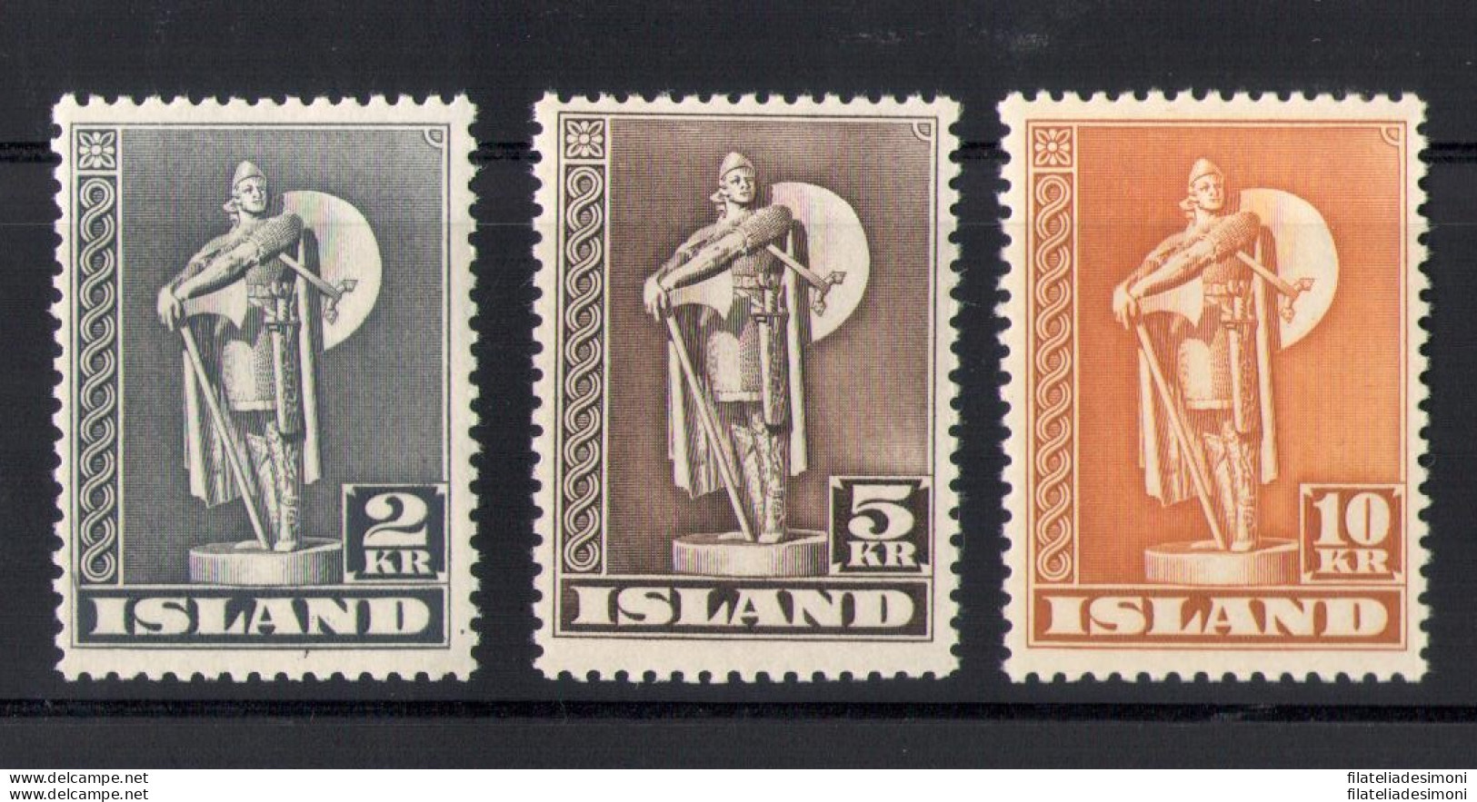 1939-47 ISLANDA ,   Statua Di Karlsefni , 4 Val N° 186I-188I Dentellatura 11 1/ - Sonstige & Ohne Zuordnung