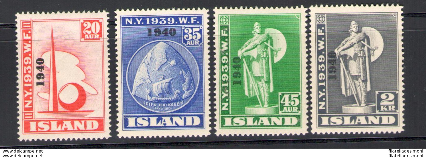 1940 ISLANDA,  Islanda A New York Soprastampati"1940", N. 188A-188D MNH** - Sonstige & Ohne Zuordnung