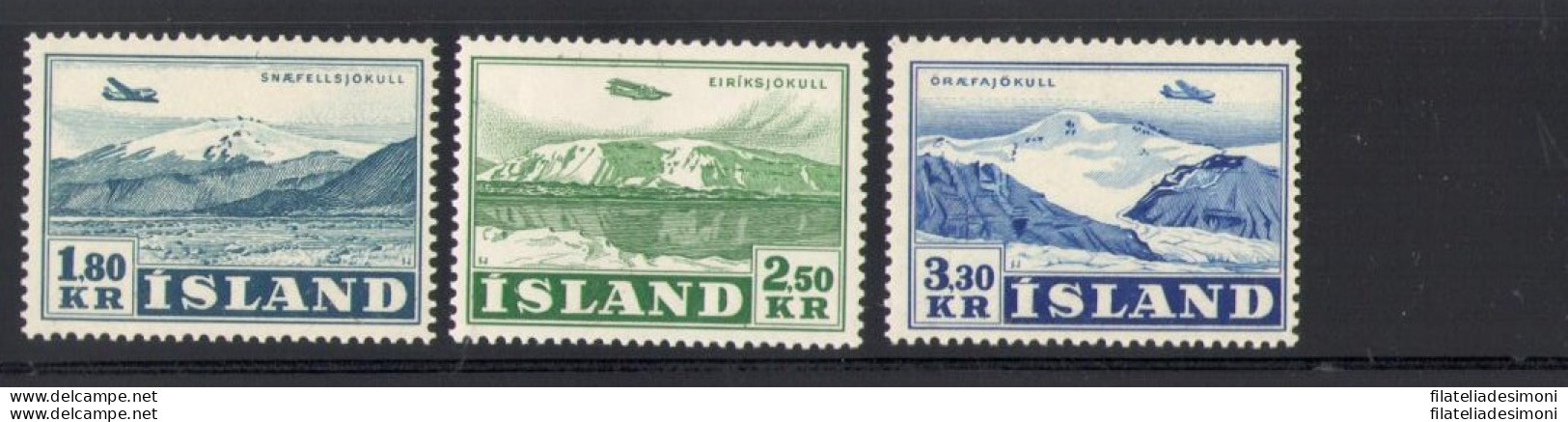 1952 ISLANDA ,   Posta Aerea , Aeroplano E Vedute , 3 Val N° A27-A29 MNH** - Sonstige & Ohne Zuordnung