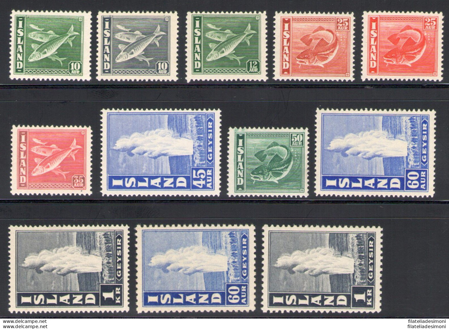 1940-45 ISLANDA ,   Soggetti Diversi , Serie Ordinaria, Pesci E Vulcani , 12 Val - Sonstige & Ohne Zuordnung