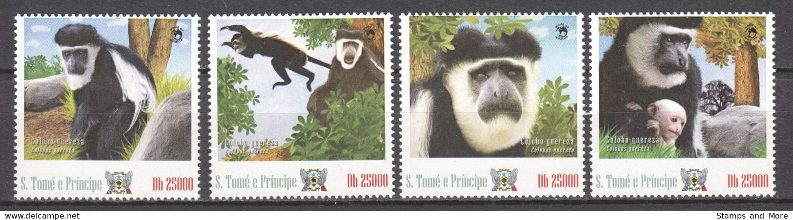 Sao Tome E Principe - MNH Set MANTLED GUEREZA MONKEY - Singes