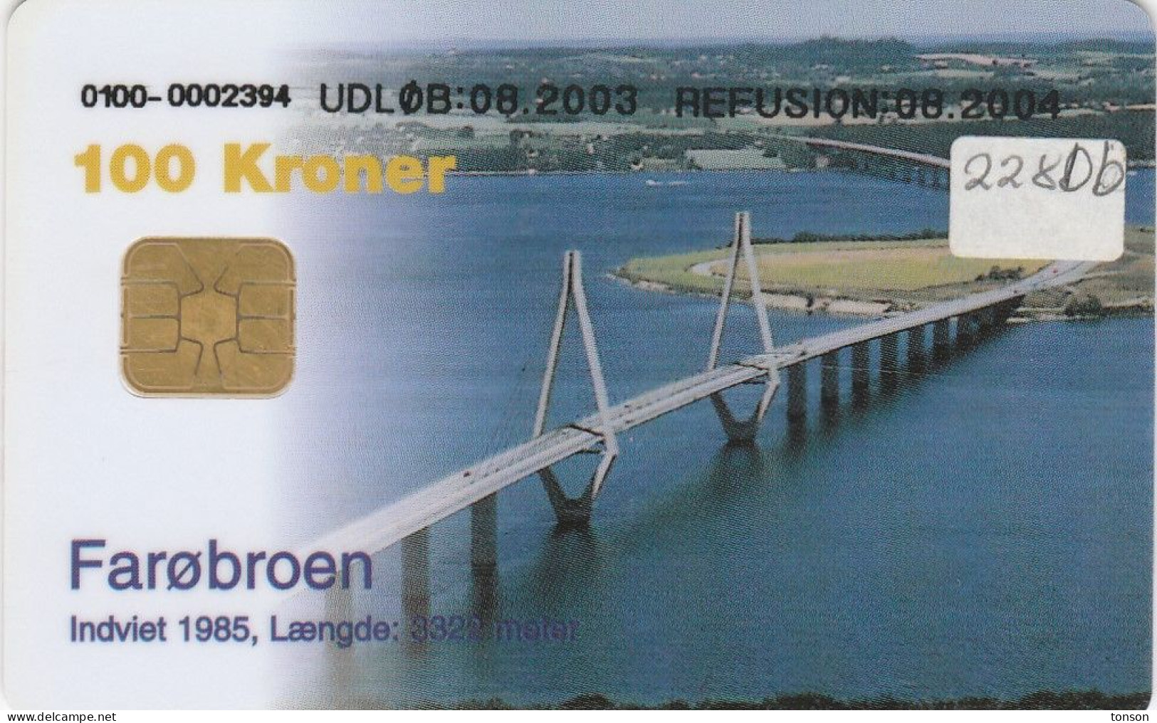 Denmark, DD 228Dc, Bridges, Faroe Broen, 20.000 Issued ( For Da, Db And Dc), 2 Scans. Oval Ø, Chip : DK-D7 - Denmark