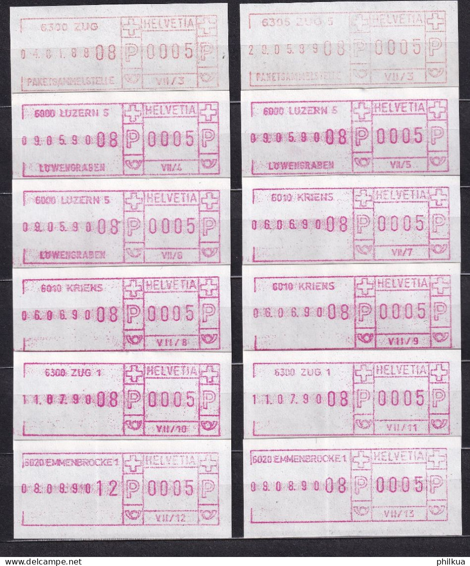 Postkreis VII / Sammlung FraMA - Alle Verschieden - Zug, Luzern, Kriens, Emmenbrücke - Postage Meters