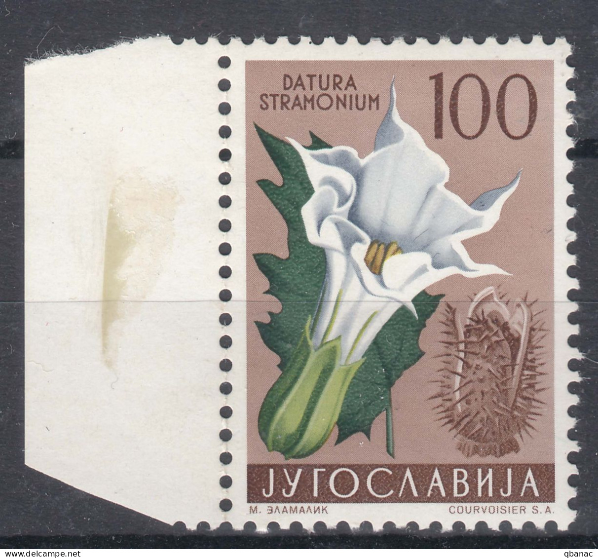 Yugoslavia Republic 1959 Flowers Mi#890 Key Stamp, Mint Never Hinged (hinge Mark On Tab) - Neufs