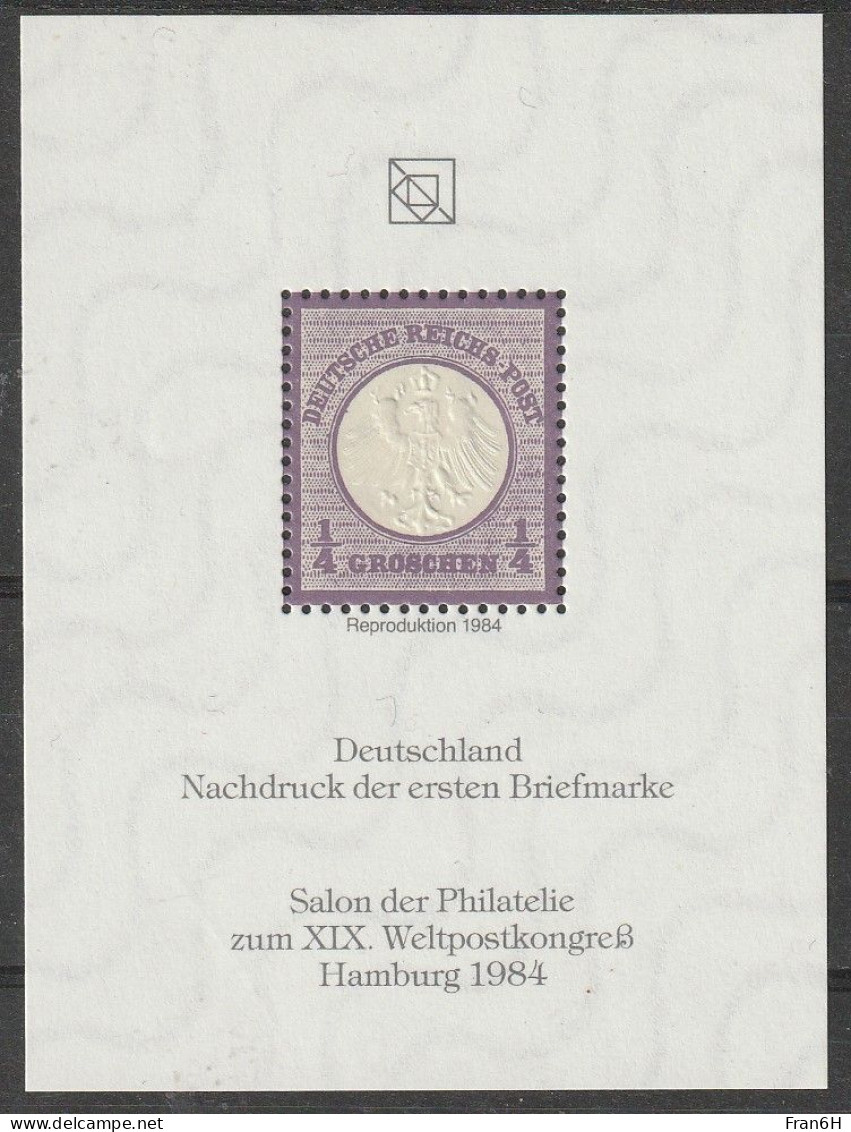 U.P.U. - Congrés Hambourg 1984 - Repro. 1er Timbre D'Allemagne - Neuf - Hamburg 84 - Salon UPU - Deutscland Briefmarke - U.P.U.