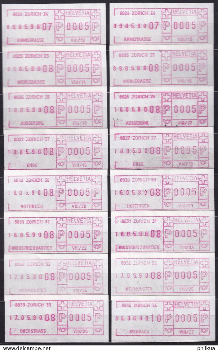 Postkreis VIII / Sammlung FraMA - Alle Verschieden - Zürich, Winterthur, Glattzentrum, Rüti, Effretikon, Kreuzlingen - Postage Meters