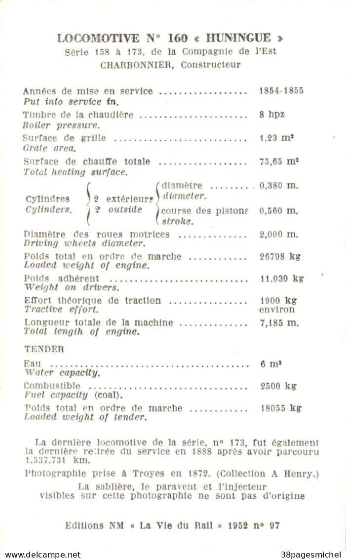 K0303 - LOCOMOTIVE N° 160  "HUNINGUE" - Chemin De Fer