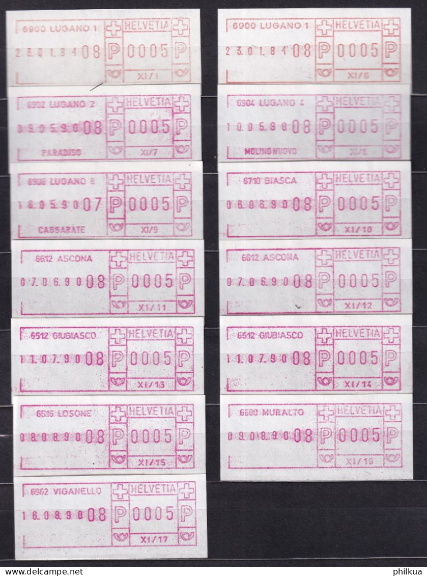 Postkreis XI / Sammlung FraMA - Alle Verschieden - Lugano, Biasca, Ascona, Giubiasco, Losone, Muralto, Viagnello - Frankiermaschinen (FraMA)