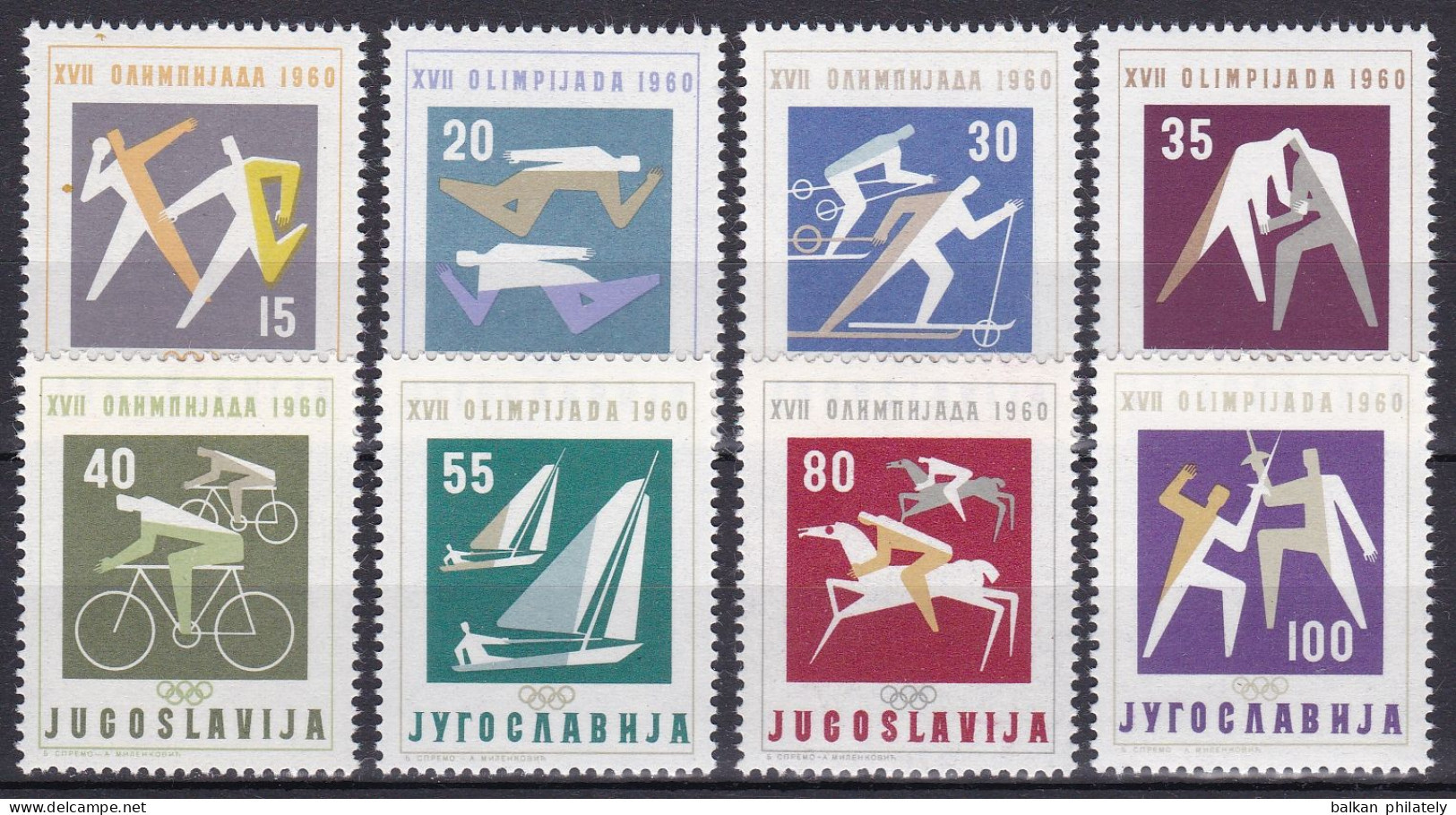 Yugoslavia 1960 Olympic Games Rome Italy Sports Athletics Swimming Skiing Wrestling Cycling Sailing Riding Fencing MNH - Neufs