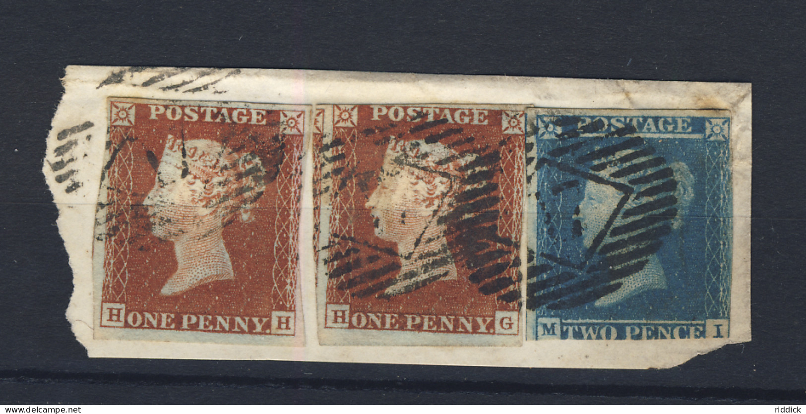 2 Fragments Avec 1 Penny Et 2 Penny Non Dentelés - Used Stamps