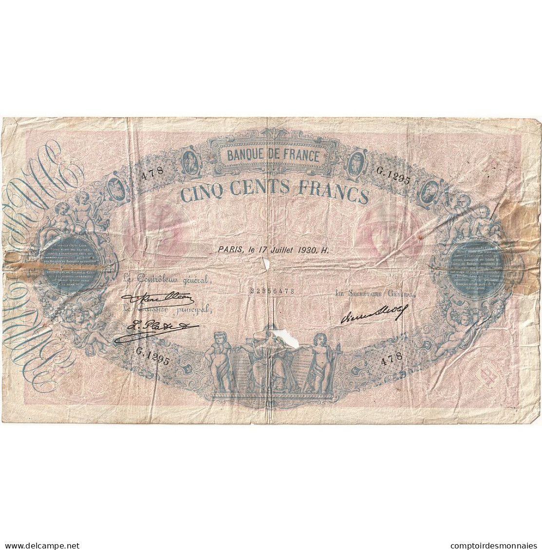 France, 500 Francs, Bleu Et Rose, 1930, G.1295, AB, Fayette:30.33, KM:66l - 500 F 1888-1940 ''Bleu Et Rose''