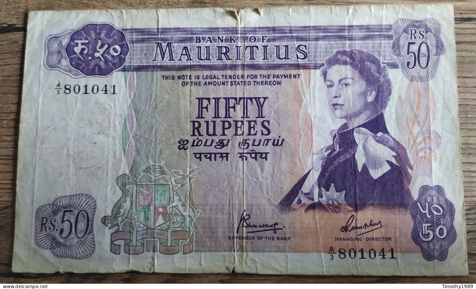 P# 33 - 50 Rupees Mauritius 1973-1982  - F/VF- - Mauricio