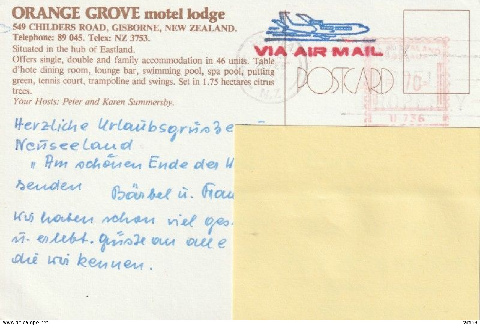 1 AK New Zealand * Gisborne - Orange Grove Motel Lodge * - Nouvelle-Zélande