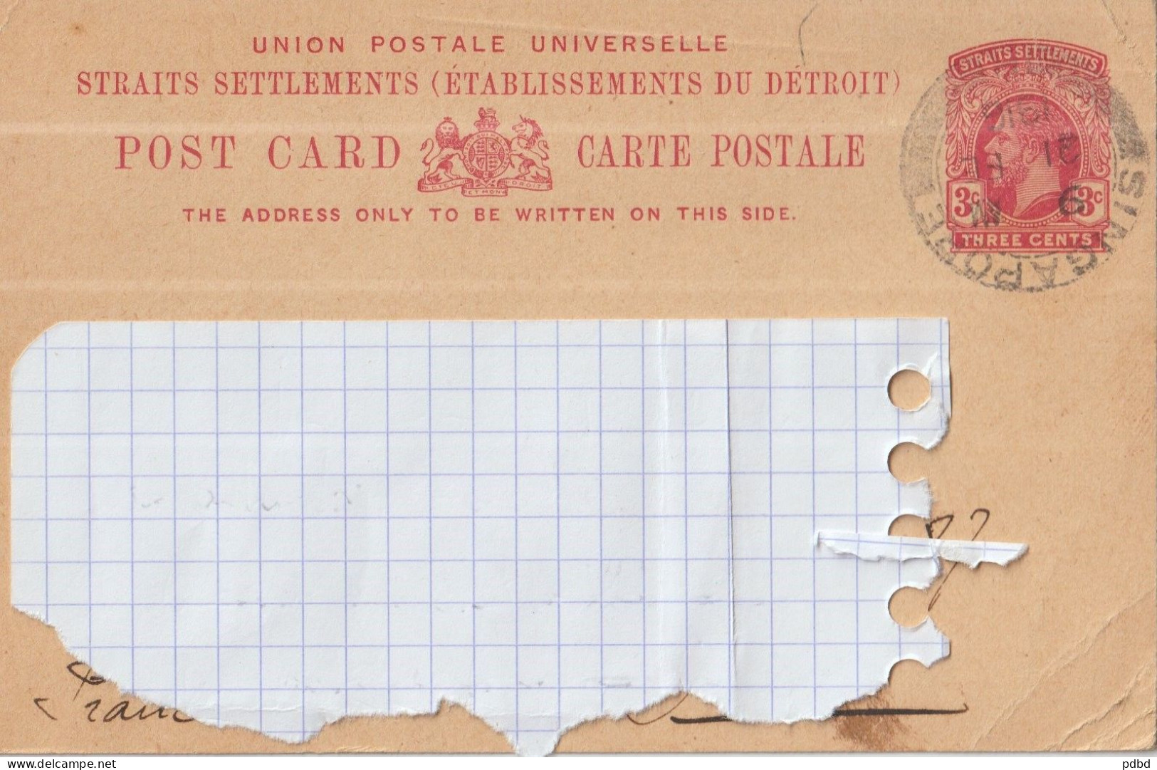 VP 07 . Singapour . 1914 .  3 Cents Et 1 Penny  . 2 Entiers Postaux . STRAITS SETTLEMENTS . - Singapore (...-1959)