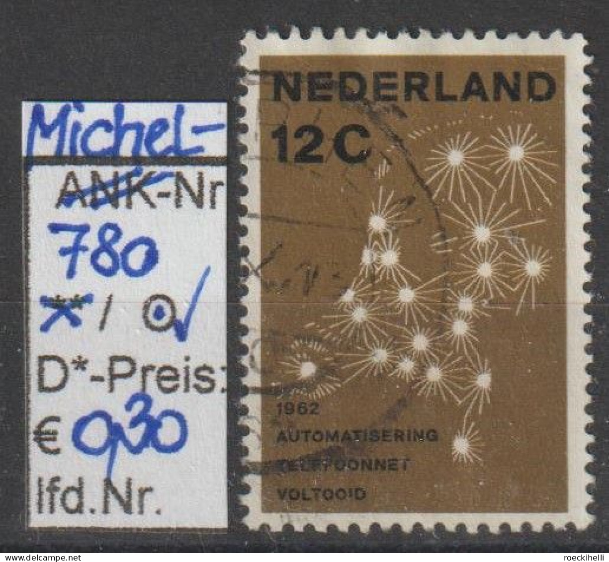 1962 - NIEDERLANDE - SM "Vollautomat. D. Nl. Fernsp..." 12 C Olivbraun/schwarz - O  Gestempelt - S. Scan (780o Nl) - Gebraucht