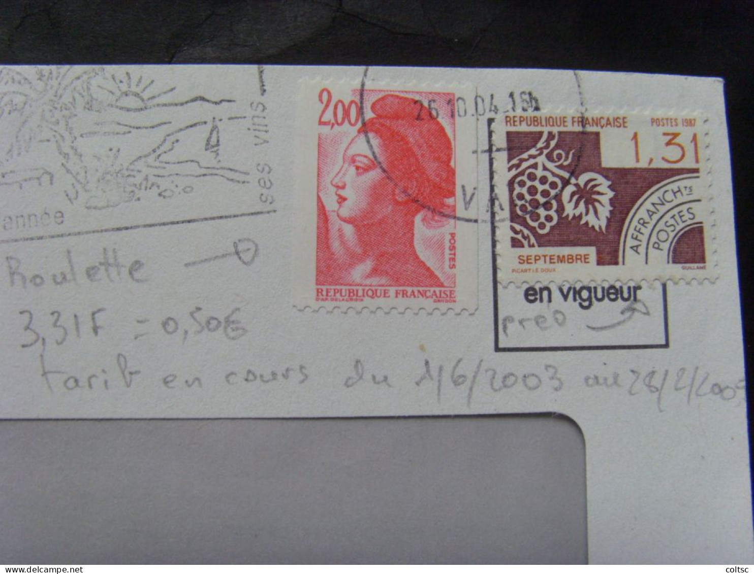 18922- Lettre Affranchie Avec Un TP Roulette + 1 TP Préoblitéré Pour L'équivalent De 0,50 €, Tarif En Vigueur à L'époque - Storia Postale