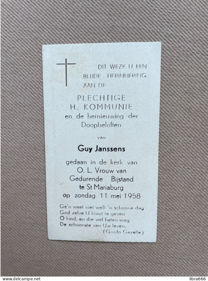 Communie - JANSSENS Guy - 1958 - O.L.Vrouw Van Gedurende Bijstand - ST MARIABURG (ANTWERPEN) - Comunioni