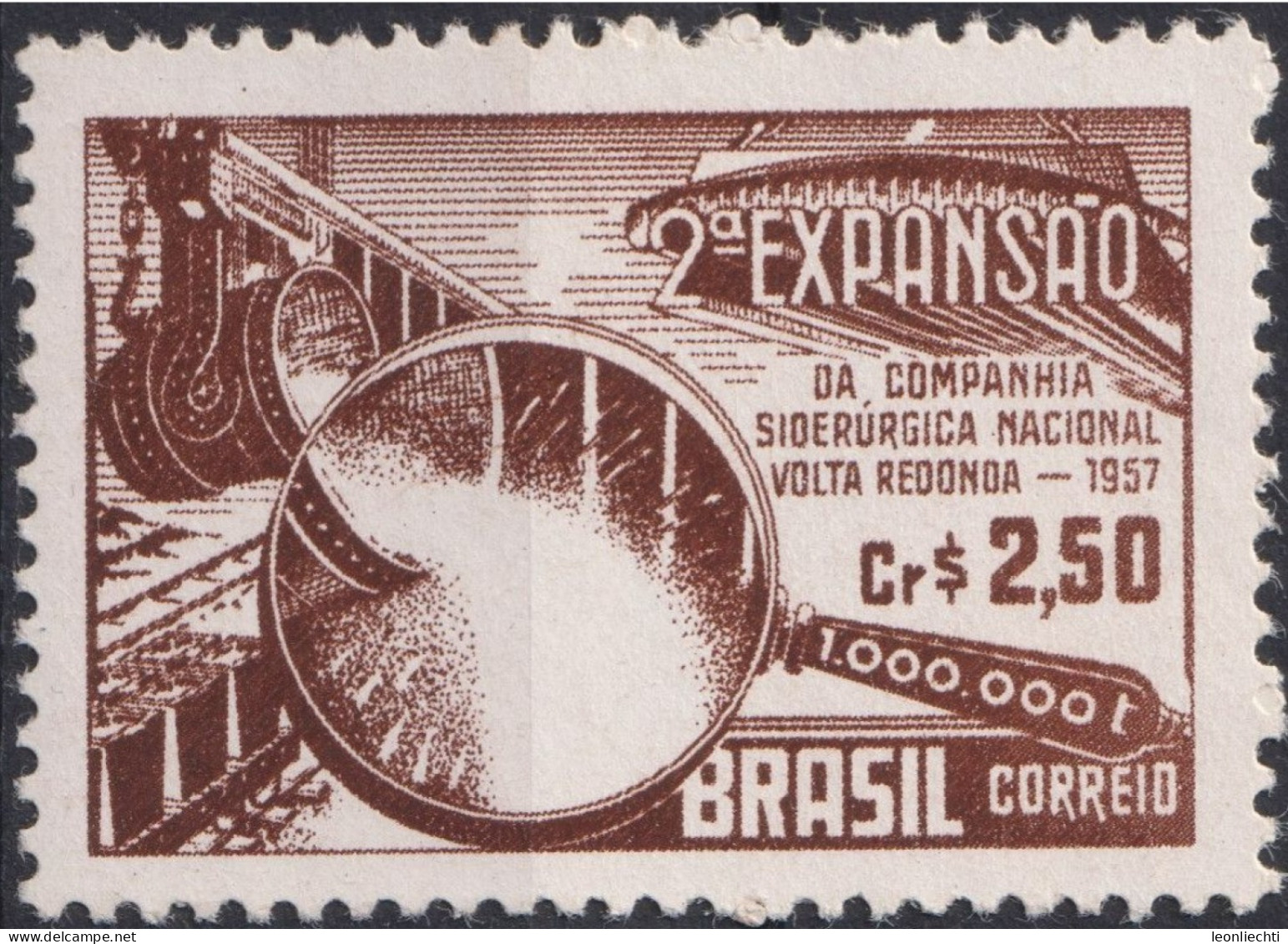 1957 Brasilien ** Mi:BR 907, Sn:BR 844, Yt:BR 626, Volta Redonda, National Steel Company's Expansion Campaign - Ungebraucht