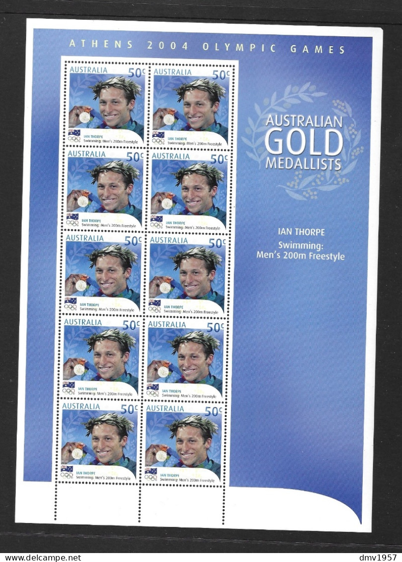 Australia 2004 MNH Australian Gold Medallists Sg 2406 Ian Thorpe Sheetlet - Mint Stamps