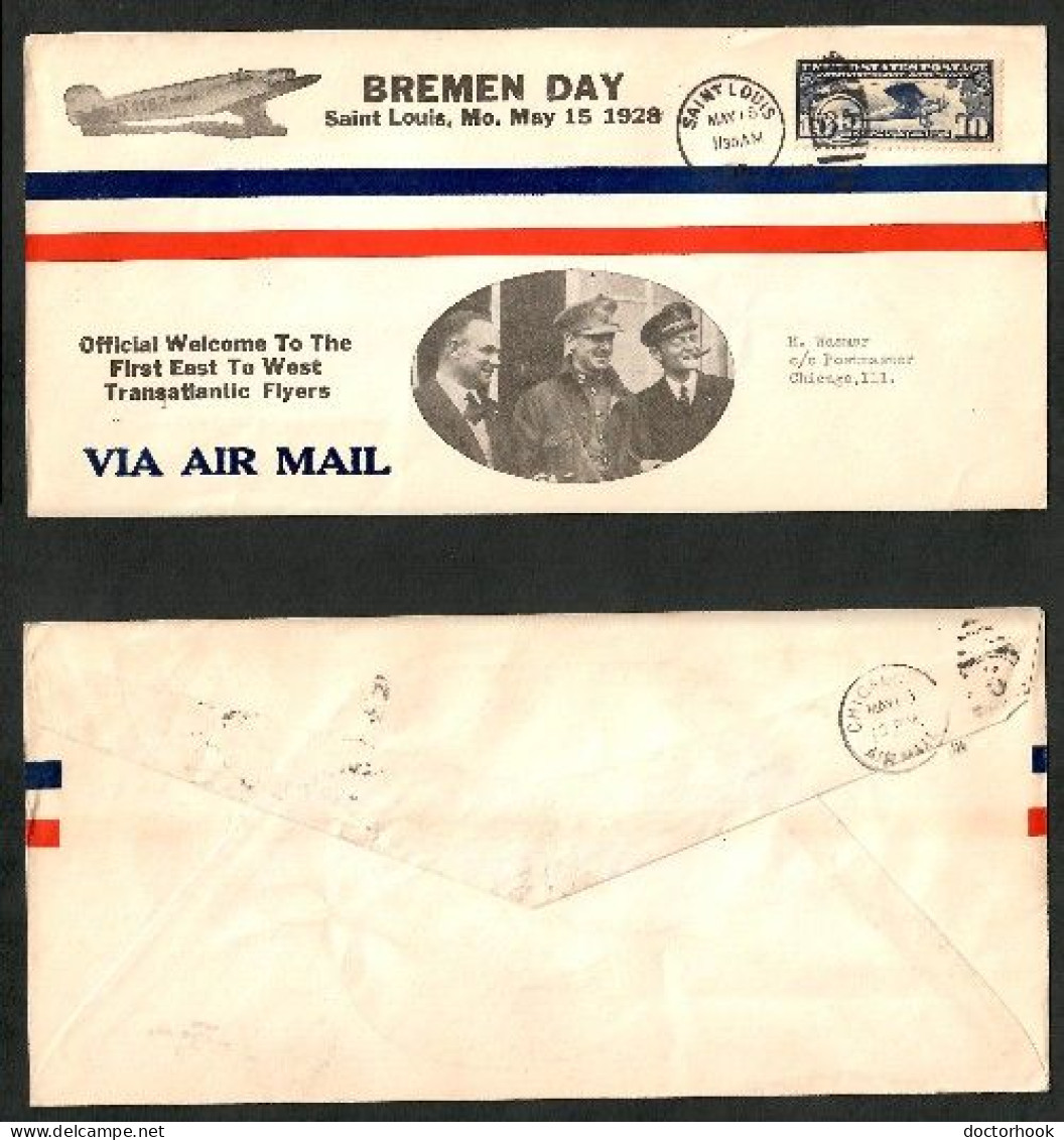 "BREMEN DAY---SAINT LOUIS" FIRST EAST WEST FLIGHT---BREMEN FLYERS (MAY 15/1928) (OS-774) - Event Covers